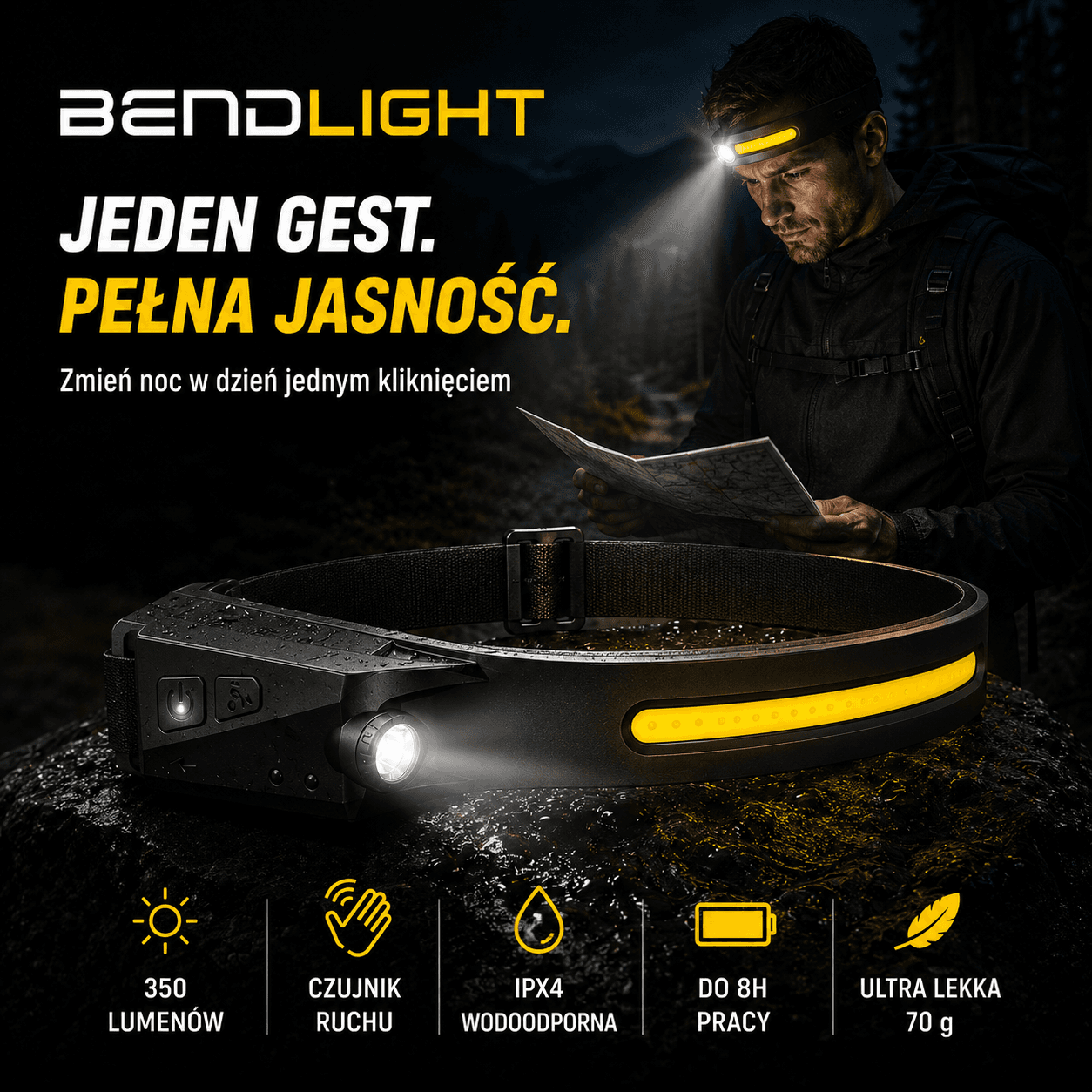 BENDLIGHT - czołówka led włączana na gest